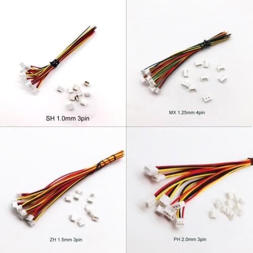 10 sets 1.0mm 1.25mm 1.5mm 2.0 2.54mm 2PIN /3/4/5/6/12P Pin Male & Female PCB Connector SH JST ZH PH XH 2 Pin 10cm/15cm/20cm