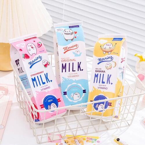 12pcs High-quality waterproof School Pencil Case Leather Milk carton shape Pencil case Stationery Bag School Supplies
