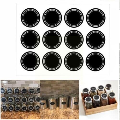 12 Brand New Round Black Shape Label Sticker Spice Sticker Spice Cooks Labels Bottles Blackboard Self-adhesive Sticker Jar M1S5