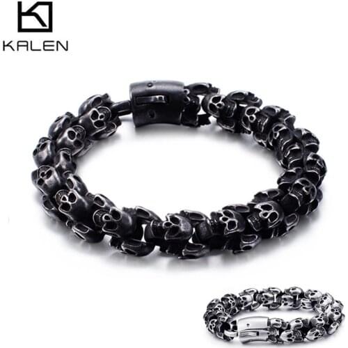 15mm Large Stainless Steel Shiny Skull Charm Bracelets Mens Bracelet Boy Punk Skeleton Fashion Jewelry Best Gift For Big Men