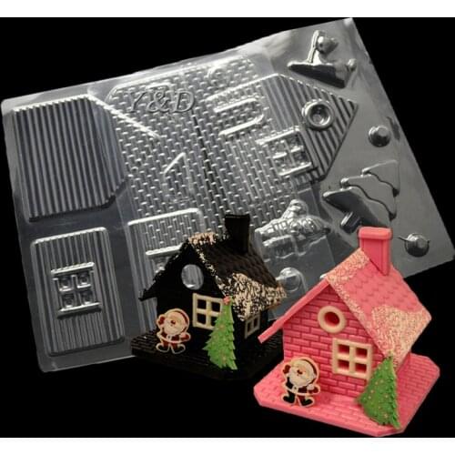 Xmas Candy House Mould With Santa Claus Deer Tree Chocolate Molds4 Pcs/Set 3D Clear Plastic For Christmas Decoration Gift