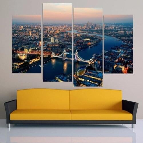 4 Pcs Print Posters Canvas Wall Art London Night Landscape Painting Modular Pictures On The Wall Sitting Room No Framed