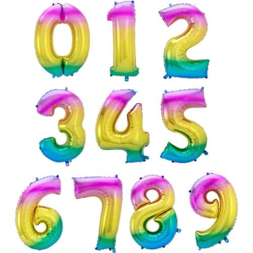 86cm 34inch Balloons Rainbow Foil Helium 0-9 Font Party Birthday Wedding Decorations Supplies Eco-Friendly