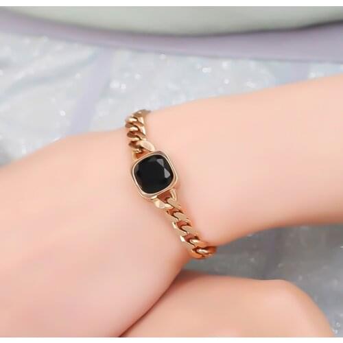 316L Stainless Steel New Fashion Upscale Jewelry Hip-hop Black Zircon Square Shape Charm Thick Chain Bracelets For Women