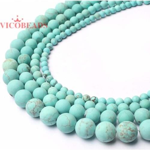 Natural Stone Beads Forst Matte Blue Turquoises Dull Polish Howlite 4 6 8 10 12MM Diy Charms Beads For Jewelry Making