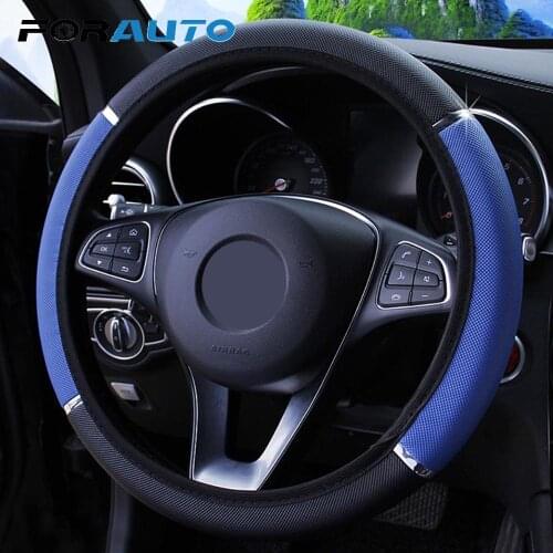 FORAUTO Car Steering Wheel Cover Anti Slip PU Leather Auto Steering Covers 37-38cm Diameter Interior Accessories Car-styling