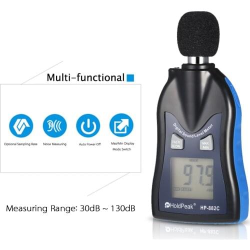 Digital Sound Level Noise Meter Measurement 30-130dB Decibel Detector LCD Screen Audio Tester Metro Diagnostic-Tool HP-882C