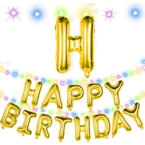 CYUAN Happy Birthday Letters Foil Balloon Banner Fairy String Lights Hanging 16inch Ballon Banner Indoor Outdoor Birthday Party