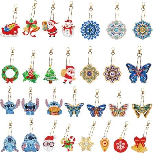 DIY Keychain Butterfly Animal Flower Pattern 5D Diamond Painting Keyring DIY Special Shaped Diamond Embroidery Cross Stitch