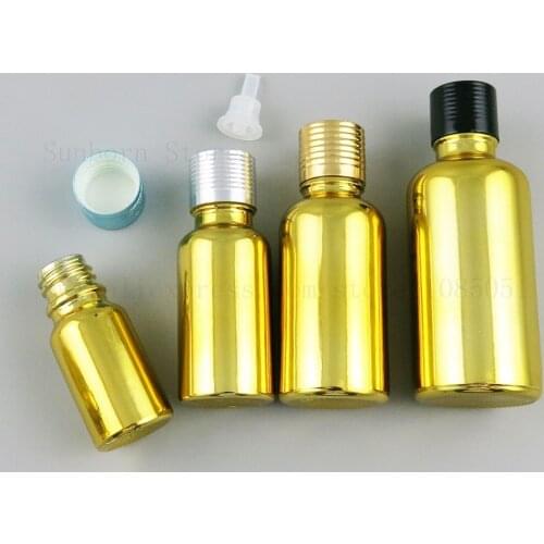 Essential Oil Bottles 5ml 10ml 30ml 50ml Glass Bottle Small Essential Oil e liquid Golden Vials with Aluminum Cap 20pcs