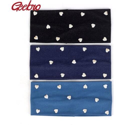Geebri Fashion Denim Heart Hairband For Women Girls Female Solid color Elastic Headband Turban Wraps Casual Head Accessories