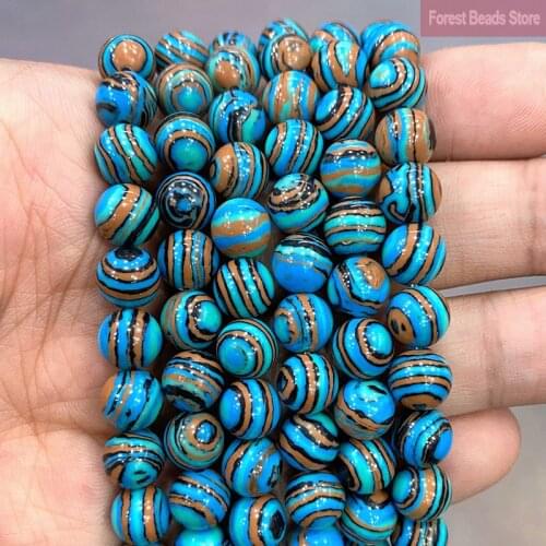 Blue Lace Malachite Loose Round Beads Synthetic Stone DIY Bracelet Necklace Earrings for Jewelry Making 15" Strand 4 6 8 10 12MM