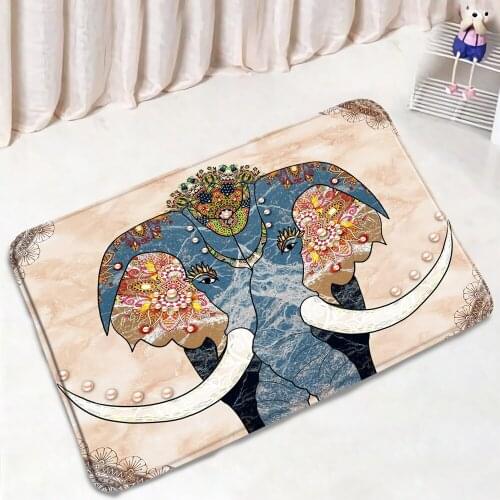 Wildlife Bathroom Mat Bohemia Africa Elephant Tiger Non-Slip Carpet Flannel Home Decor Bath Kitchen Doorway Aisle Rugs Door Mats