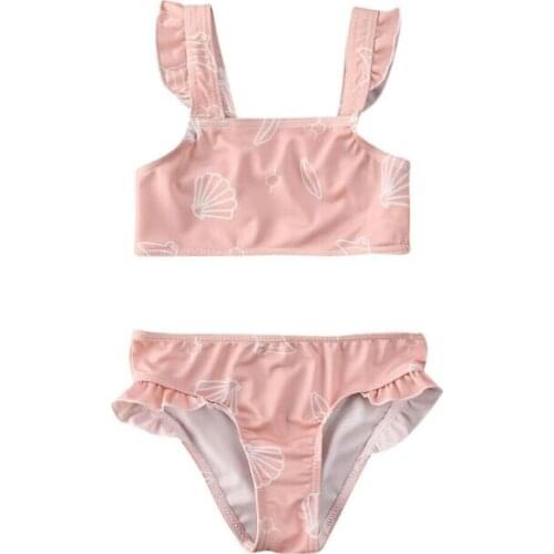 Hot Summer Kids Baby Girls Ruffle 2Pcs Bikini Set Floral Printed Sleeveless Swimwear Swimsuit Baby Girls Stylish Bathing Suit