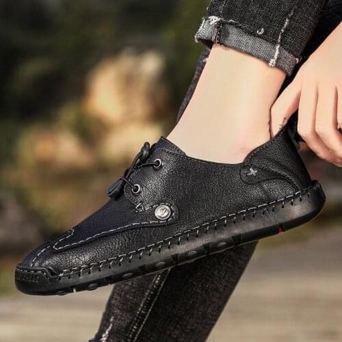 Hot mens boots men casual man Sneaker mens sport shoe causal 2020 leather Mens sports sneaker loafers shoes for flat black male