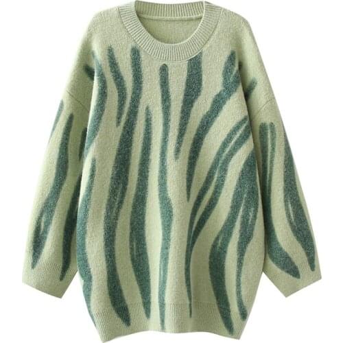 ZXQJ Women 2021 Fashion Printed Loose Sweater Vintage O Neck Long Sleeve Female Pullovers Chic Tops