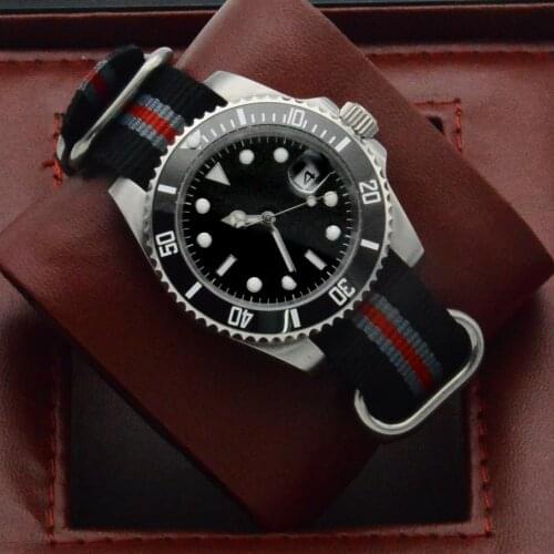 40Watch Self-Winding Mens Mechanical Black Sterile Dial Ceramic Rotating Bezel Nylon Bracelet