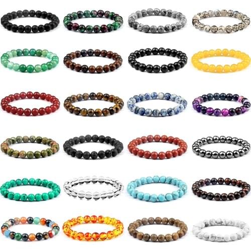 Men Beaded Bracelet Natural Tiger Eye Stone Healing Energy Bracelets 8mm Lava Rock Agates Stretch Bangle Women Yoga Jewelry Gift