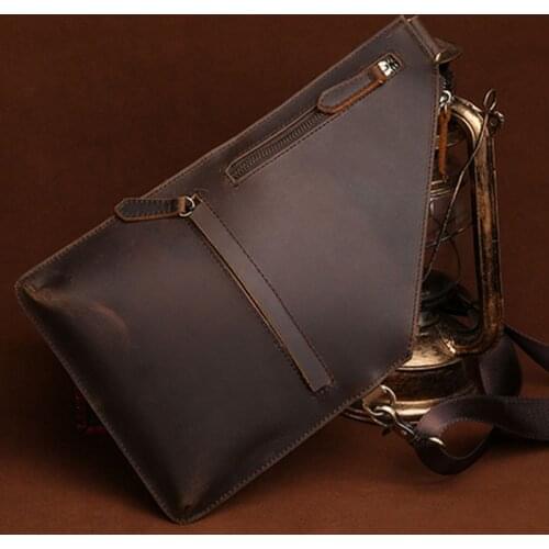 Men Crazy Horse Cowhide Chest Bag For Men Vintage Sling Cross Body Messenger Shoulder Pack Day Back Travel Leather Bag