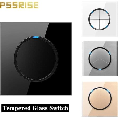 1/2/3/4Gang 1/2Way Round Wall Light Switch Push-Button Luxury Crystal Tempered Glass Panel Fluorescent 16A AC250V