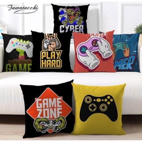 Fuwatacchi Cushion Cover Game Black Art Design Playstation Buttons Throw Pillow Case Gaming Decorative Gamer Gifts Home Decor