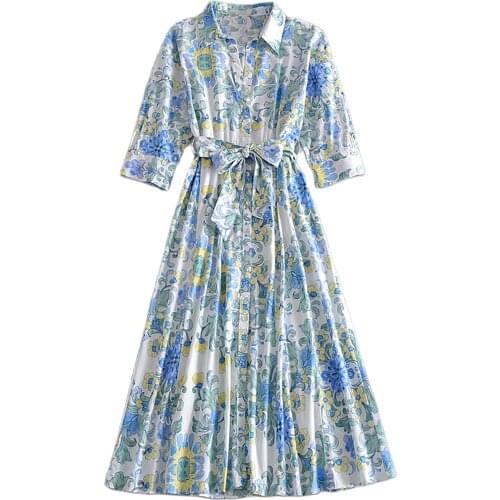 JC·KILIG 2021 European and American Style New Blue Digital Printing Long Dress W64322R