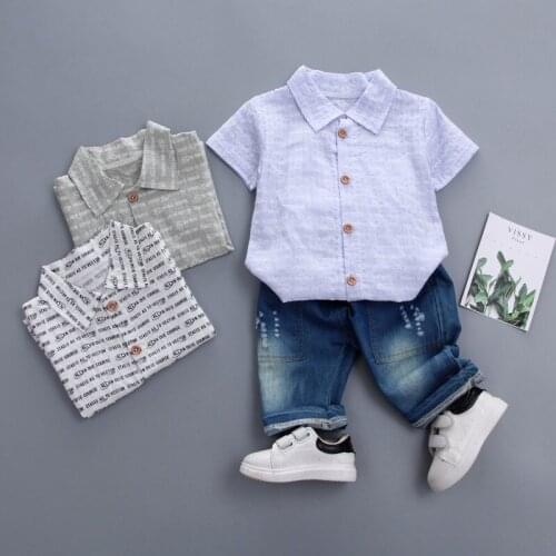 Oklady 2019 Summer Boys Summer Clothes Baby Boys Clothes Letter Print T Shirts Plaid Denim Pants Casual Cool Boys Short Sets Kid