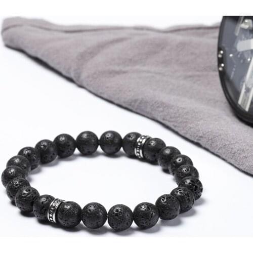 Wholesales 8mm natural stone beads bracelets Lava stainless steel bracelet 50pcs/lot+free shipping