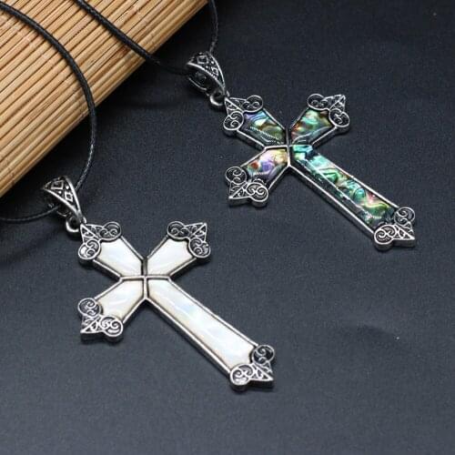 New Style Natural Shell Alloy Necklace Cross Pendant Leather Cord 2MM Charms For Elegant Women Love Romantic Gift