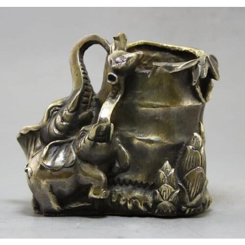 Collection of pure copper penholder sculpture elephant sculpture household decorations tubular penrack