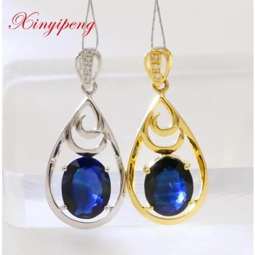 Xin yi peng 18 k gold inlaid 3 ct natural sapphire pendant women pendant is simple and easy, birthday anniversary gift