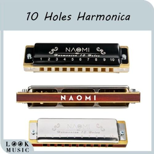 NAOMI Professional Blues Harp 10 Holes Harmonica Bules Diatonic Harp Key of C Acrylic Rosewood Sandalwood Comb Christmas Gift