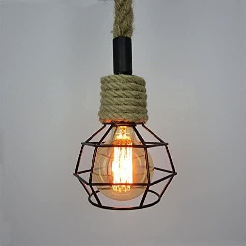 Industrial retro country house hanging lamp made of hemp rope, Edison lamp