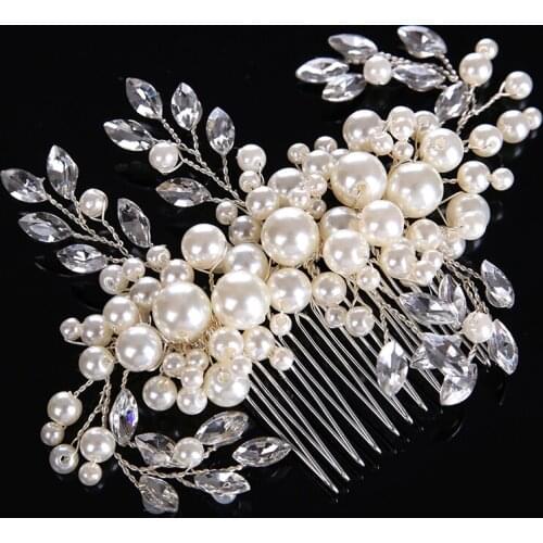 Luxury Bridal Hair Accessories Wedding Hair Comb Silver Color Rhinestones Hair Comb Wedding Headpiece pearl hair jewelry
