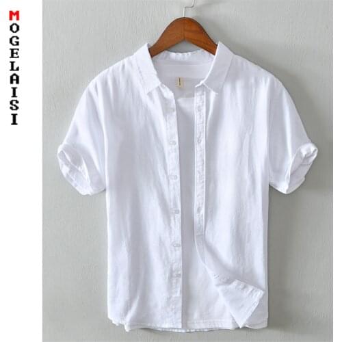 Summer casual white shirt men linen cotton fashion short sleeve Breathable tops man shirts clothing Camisa masculina 729