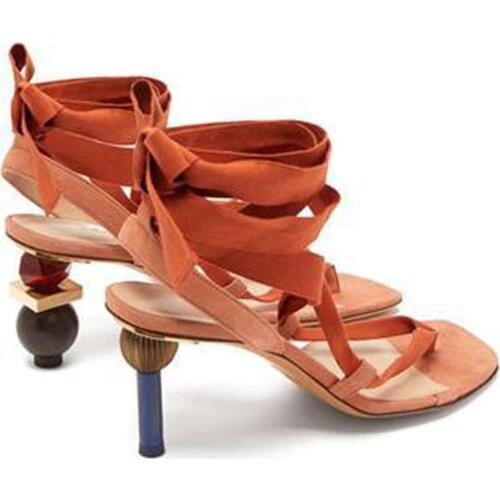 Summer Thong toe Strap Sandals Women Asymmetry High Heels Gladiator Ladies Bandage Sandals Lace Up Female Party Shoes