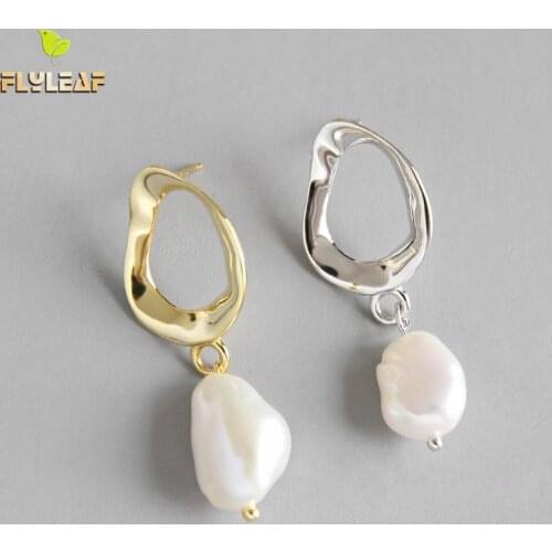 Flyleaf INS Style Irregular Gold Pearl Drop Earrings For Women 925 Sterling Silver Lady Fashion Jewelry