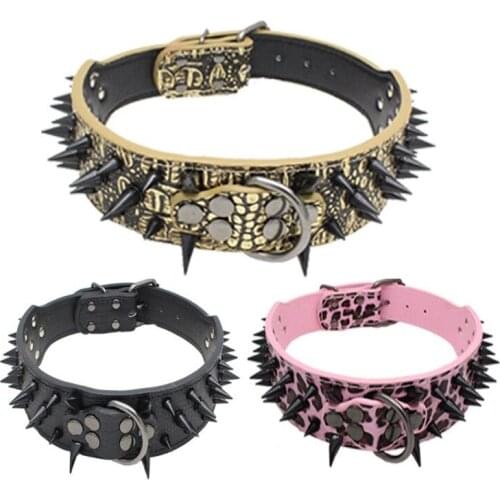 Wide Sharp Spiked Studded Leather Dog Collar Harness Necklace Spikes Sharp Spiked Dog Collar Pet Collar For Mudium Large Dogs E