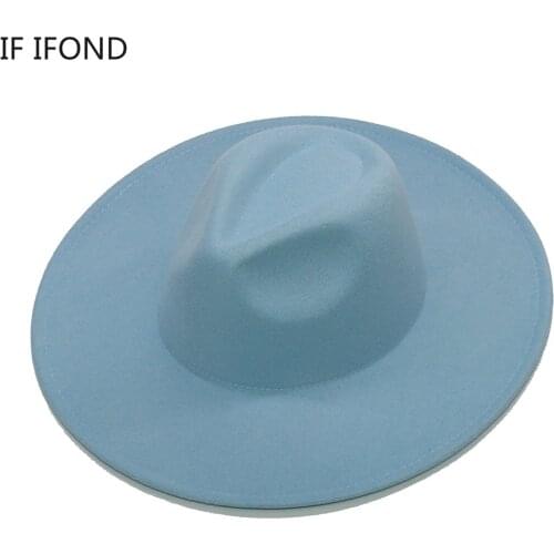Classic Womens Hat Big Wide Brim 9.5CM Jazz Fedora Caps All-match Solid Color Casual Formal Church Felt Hat