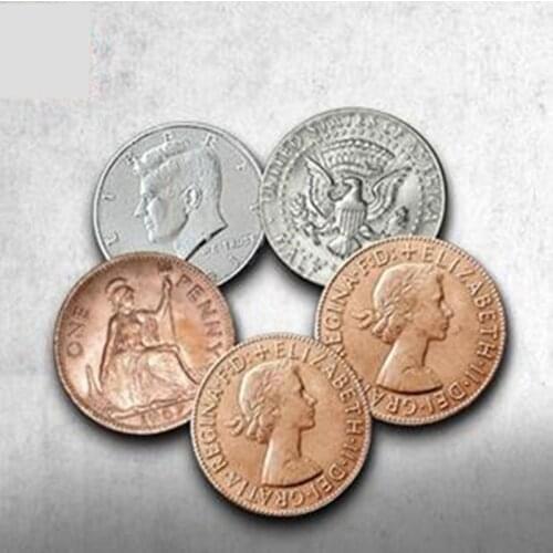 Hopping Half with Expanded Shell Coins & English Penny,Magic Trick,Close Up,Fun,Magia Toys Joke Classic Gadget