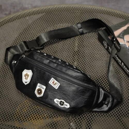 Mihaivina Trendy Women Rivet Chest Pack Luxury Waist Bag Unisex Banana/Badge Bags Small Shoulder Fanny Pack Black Belt Bag
