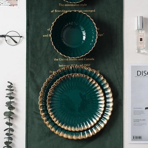 European-style emerald Phnom Penh chrysanthemum plate bowl retro ceramic plate tableware steak plate soup bowl salad bowl