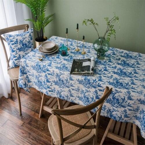 Vintage Blue Ethnic Style Printed Tablecloth Coffee Table Cloth Cover Wedding Dining Party Home Decor Table Cloth