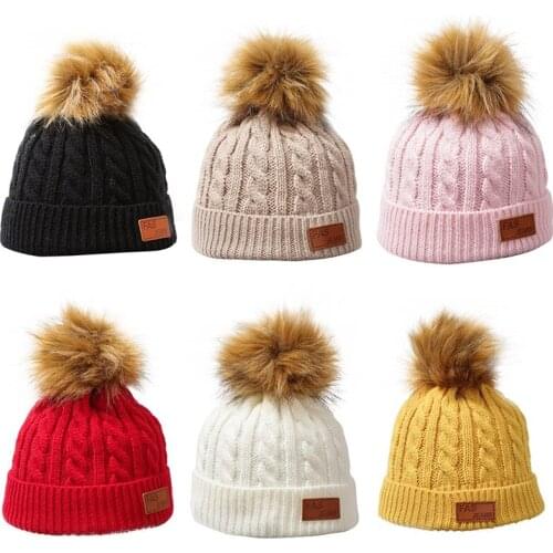 Knitted Wool Beanies Solid Color Lady Sweet Cute Warm Hair Ball Solid Color Knit Hat Fashion Skullies New