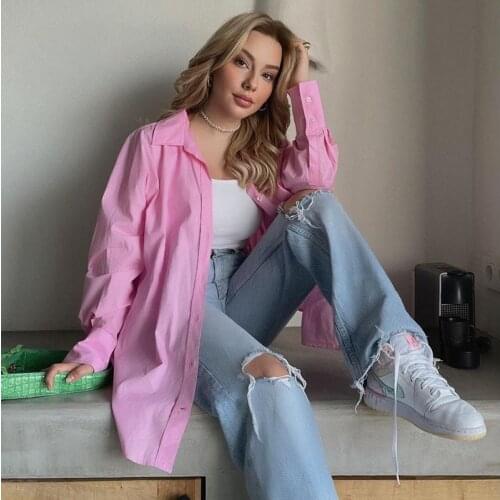 Women Solid Color Shirt Blouse Autumn Spring Irregular Hem Single-breasted Long Sleeve Turn-down Collar Loose Lapel Shirt Street