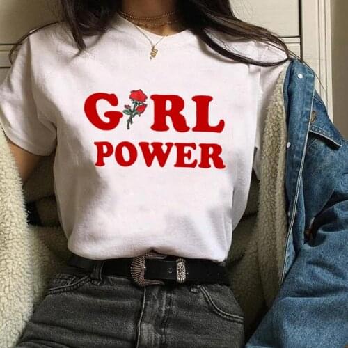 Womens T-shirt Girl Power Hand Flower Feminist Short Sleeve Tees Tops Graphic Female Ladies Womens Lady T-Shirt T-shirts
