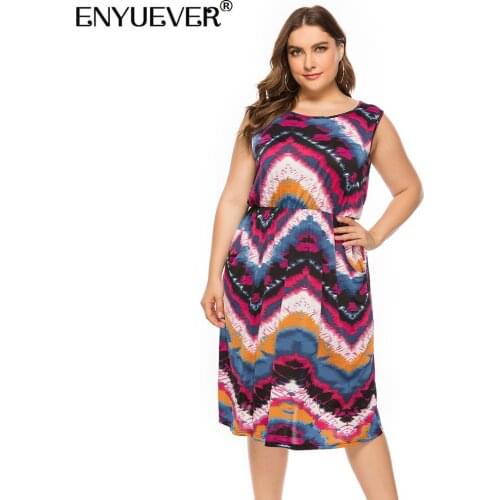 Enyuever Plus Size Summer Dresses Casual Clothes Sleeveless Pockets Floral Print Women Beach Party Ladies Dresses Streetwear