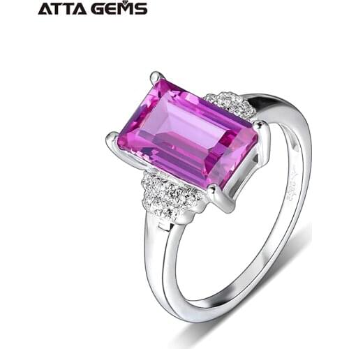 Purple Sapphire Sterling Silver Rings for Women 3.2 Carats Created Sapphire Baguette Cut Special Sapphire Classic Design