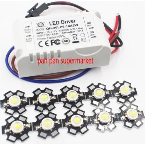 10pcs 3W White 6000-6500K led chip and with 1pcs 6-10x3W led driver for DIY