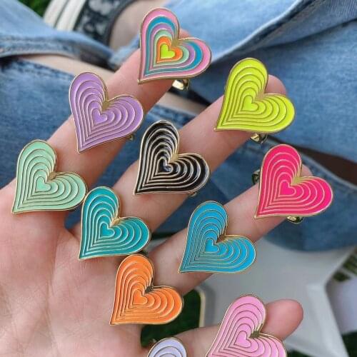 10PCS, Fashion Lovely Heart Enamel Rings for Women Vintage Rainbow Big Heart Shaped Ring Set